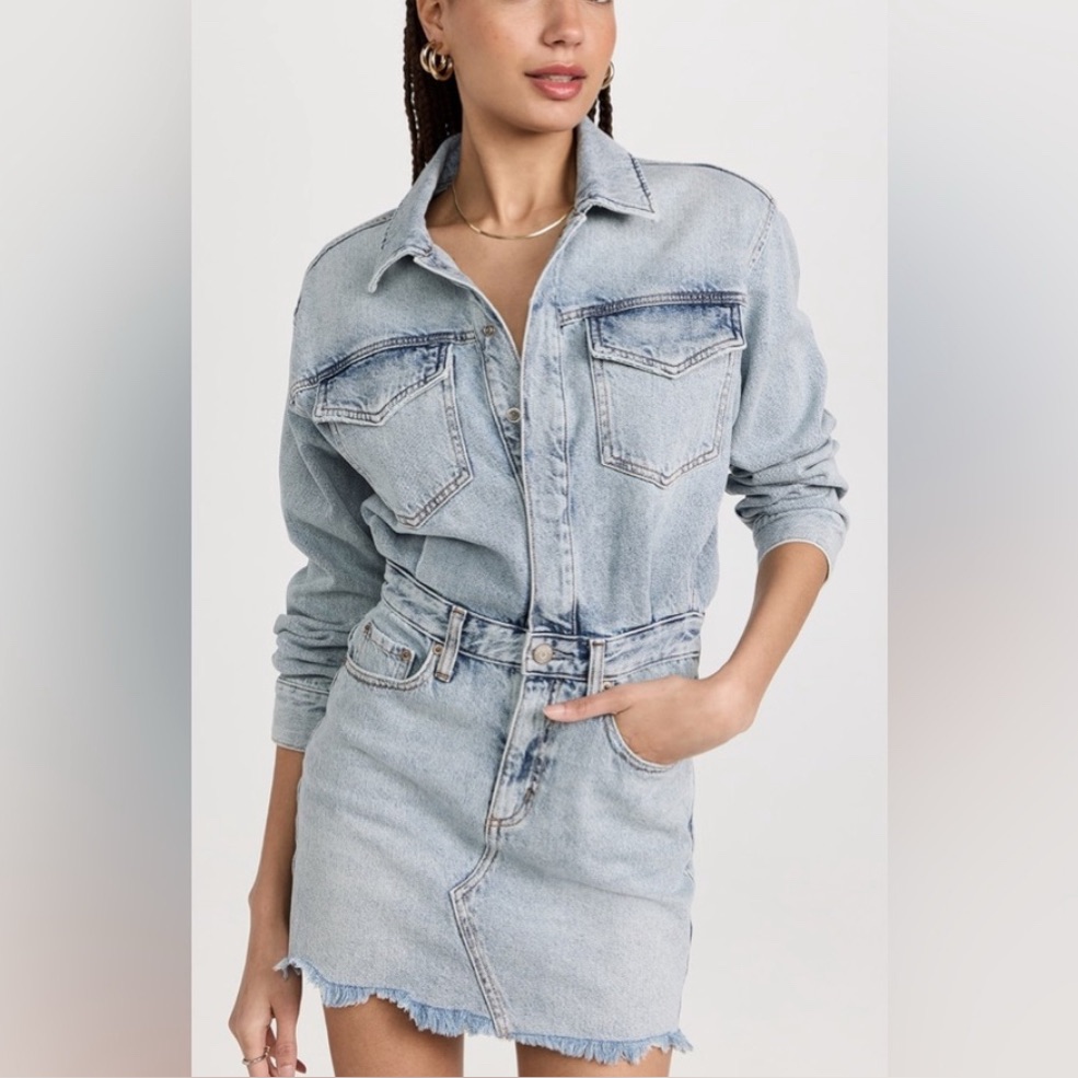 Pistola Light Wash Denim Long Sleeve Dress